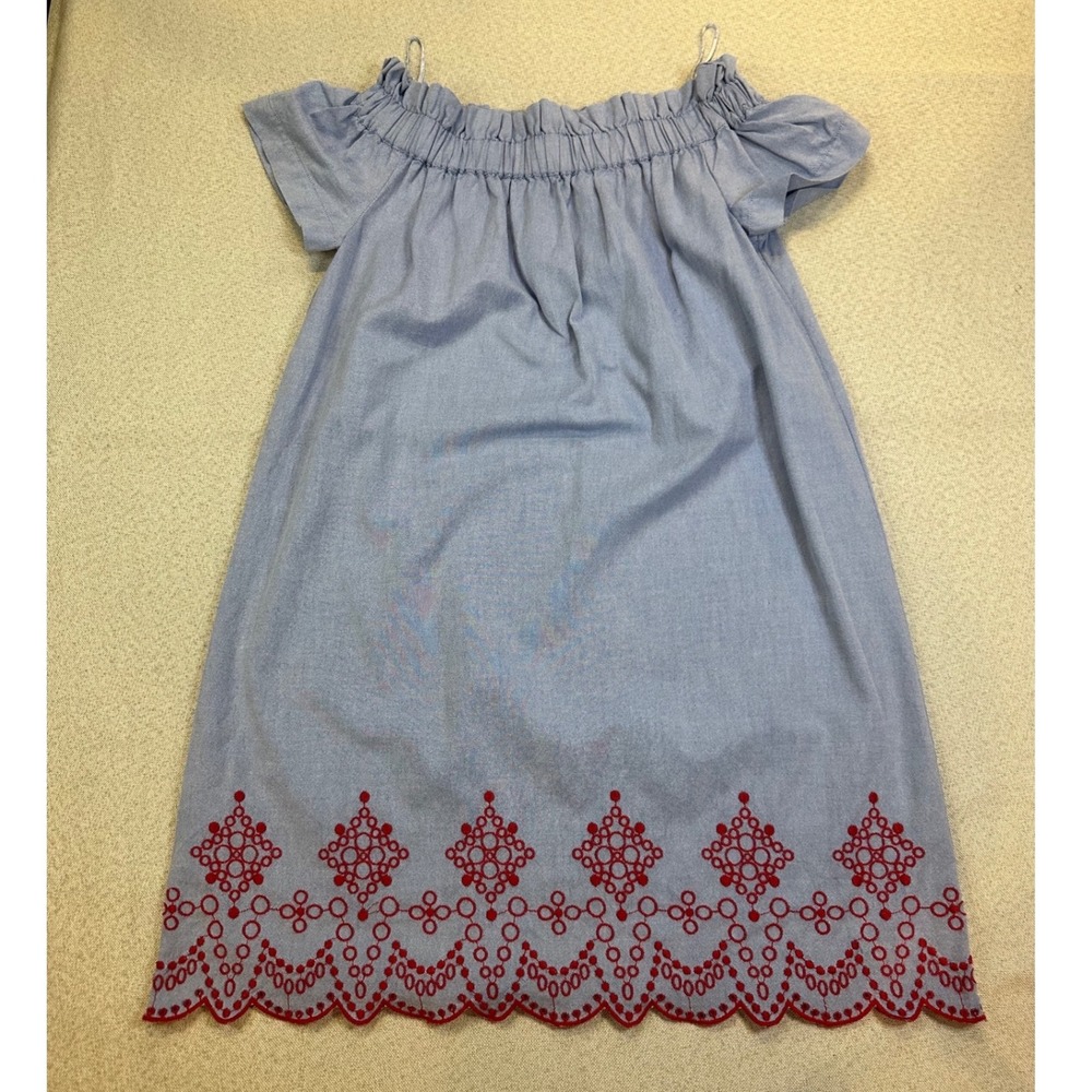 Vineyard Vines Dress Womens S Blue Cotton Off Shoulder Embroidered Coastal Dress